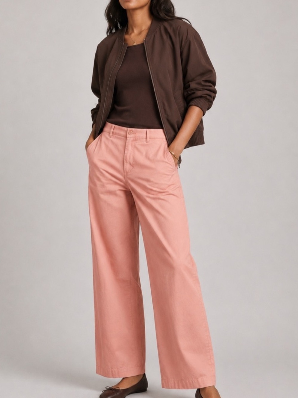 Uniqlo High-waisted Wide-Leg Casual Chic Cotton Pants in Light Coral Sz Medium